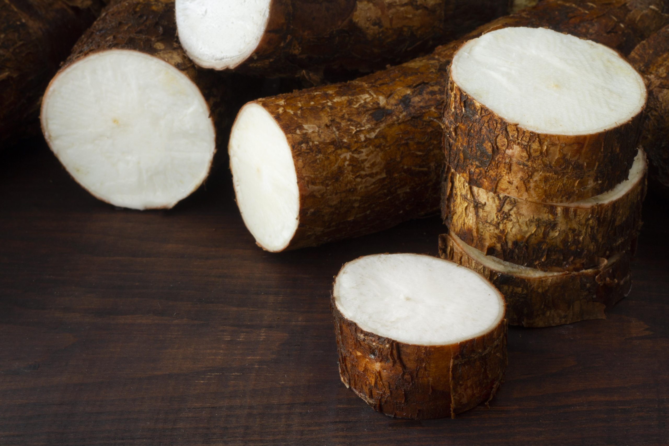 arrangement nutritious cassava roots sliced